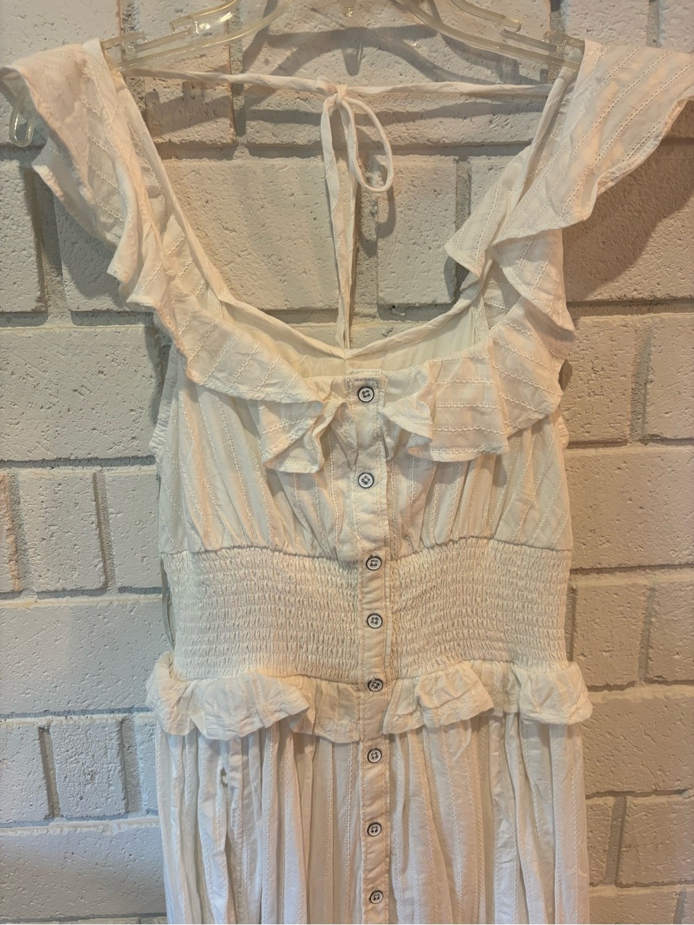 Anthropologie (Pilcro) White Ruffle-Trim Button-Front Maxi Dress Bohemian - Picture 3 of 6